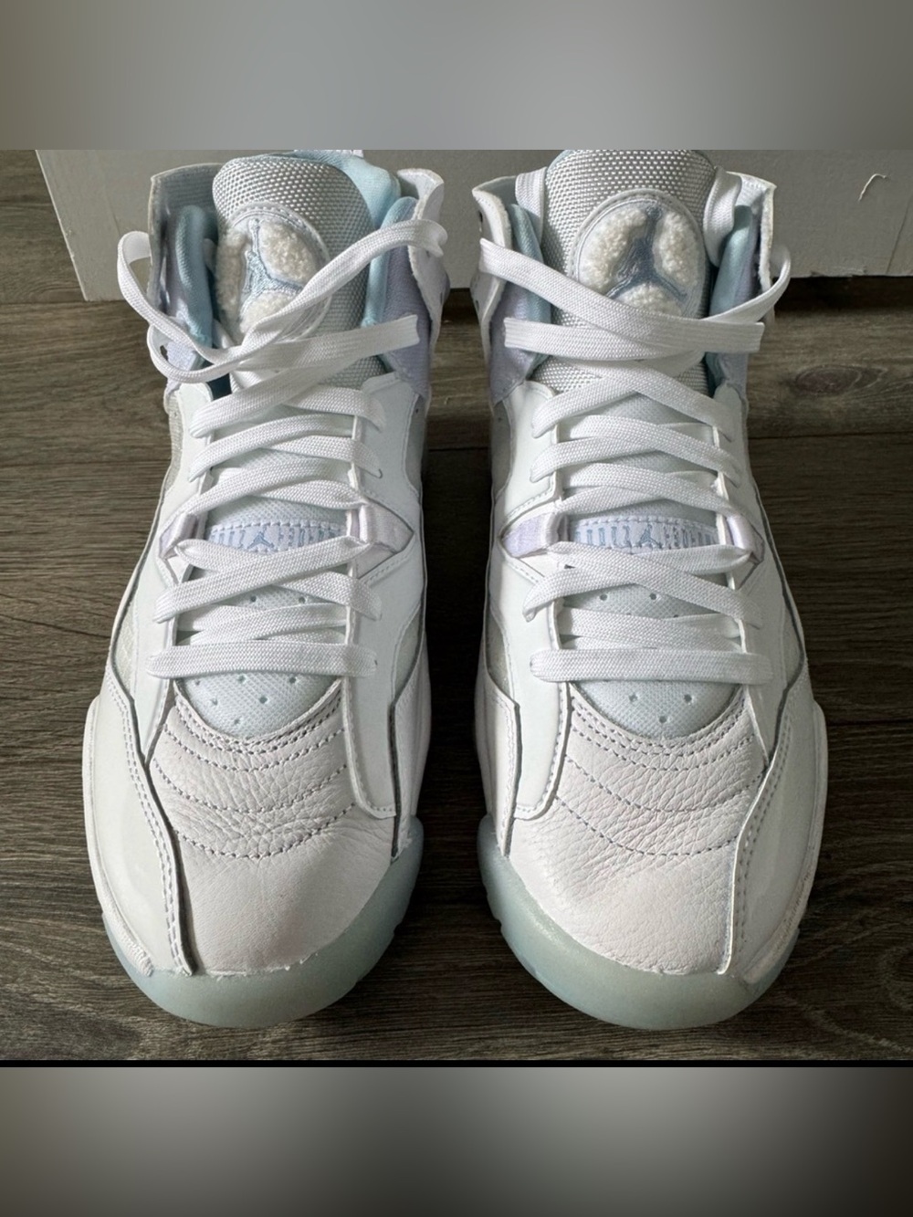 Jordan White and Light Blue High-Top Sneakers